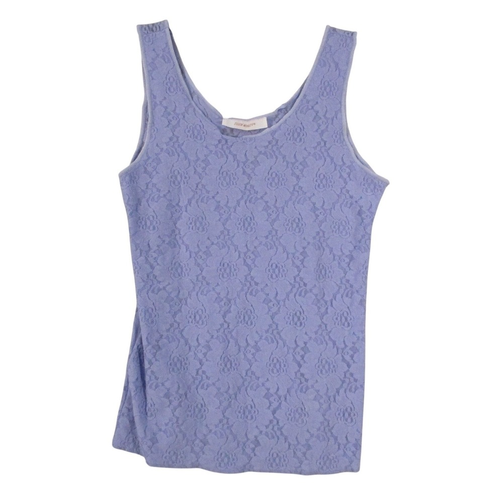Ellen Ashley Womens Periwinkle Blue Floral Lace Scoop Neck Tank Top Sleeveless